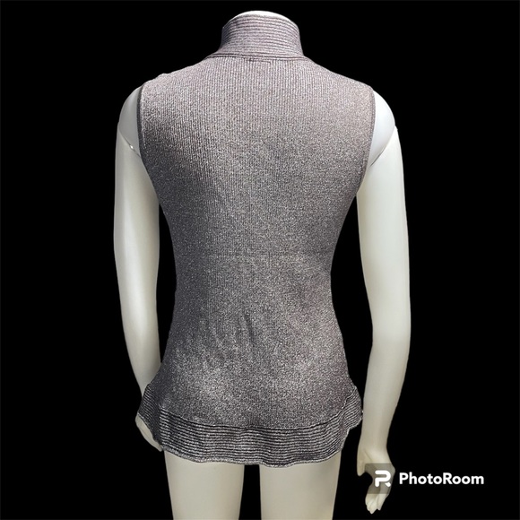 Metallic Jeweled Zipper Gray Stretchy Mock Turtleneck by Magic Scarf Co - Picture 3 of 4